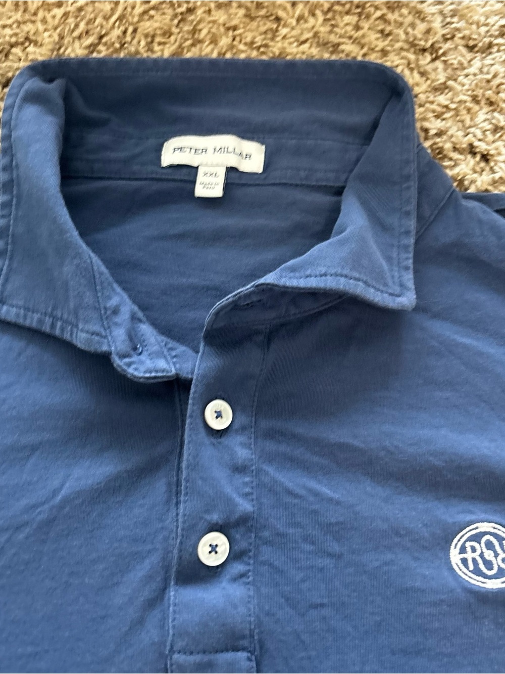 Peter Millar Men’s Blue Polo with Embroidered Crest msvy peruviam cotton